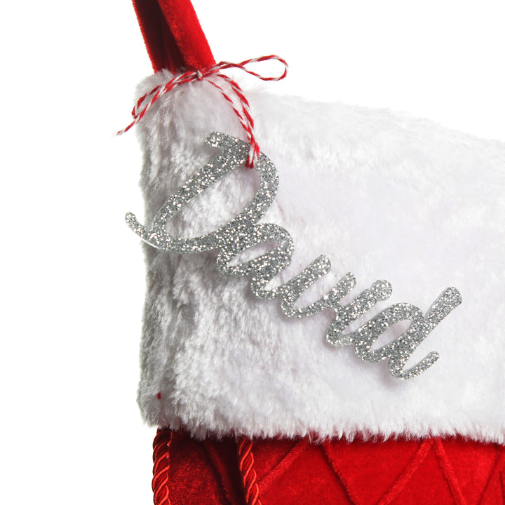 Personalised Red Velvet Quilted Christmas Stocking with Laser Cut Name