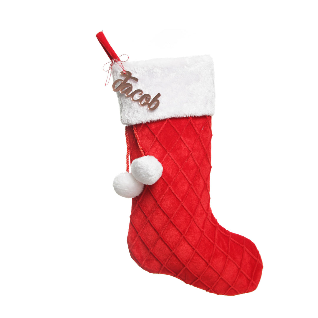 Red Velvet Quilted Christmas Stocking - Mirror Rose Gold