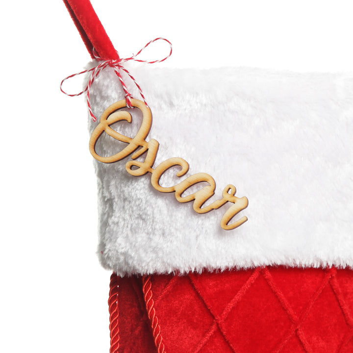Red Velvet Quilted Christmas Stocking - Plywood