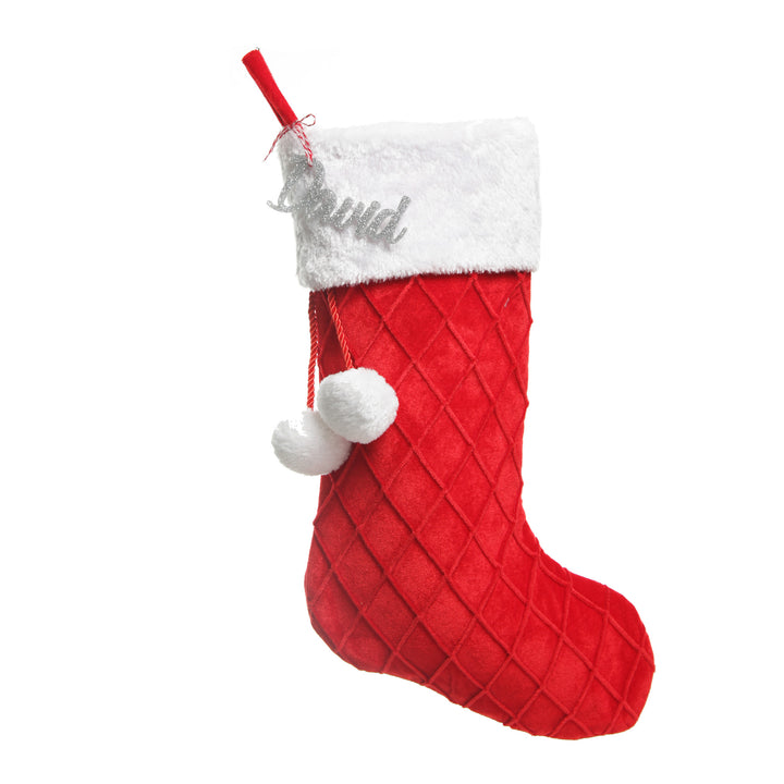 Red Velvet Quilted Christmas Stocking - Glitter Ayrclic Silver