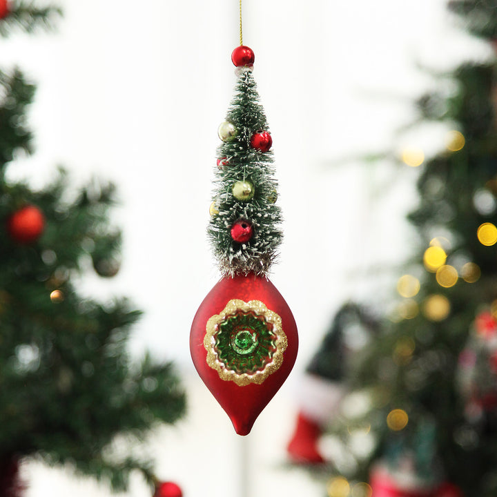 Red Vintage Glass Christmas Finial with Tree