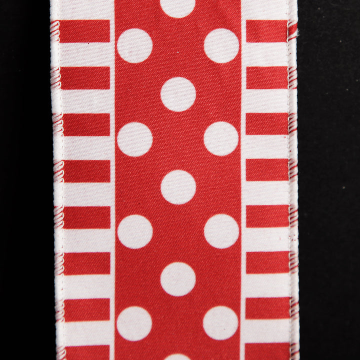 Red and White Dots and Stripe Candy Cane Christmas Ribbon - 6.5cm