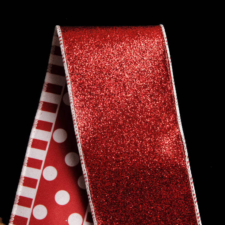 Red and White Dots and Stripe Candy Cane Christmas Ribbon - 6.5cm