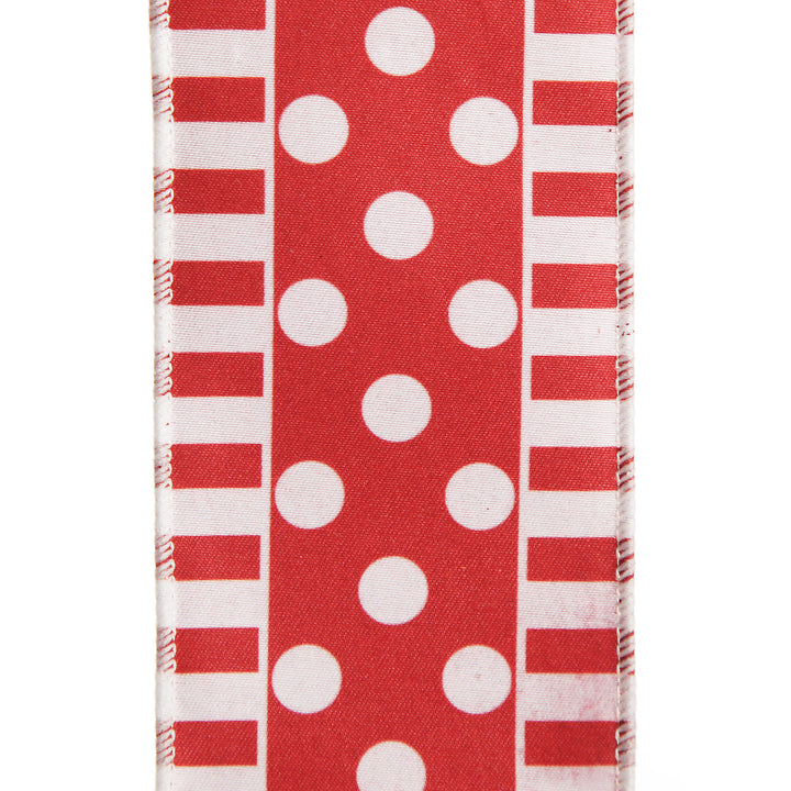 Red and White Dots and Stripe Candy Cane Christmas Ribbon - 6.5cm