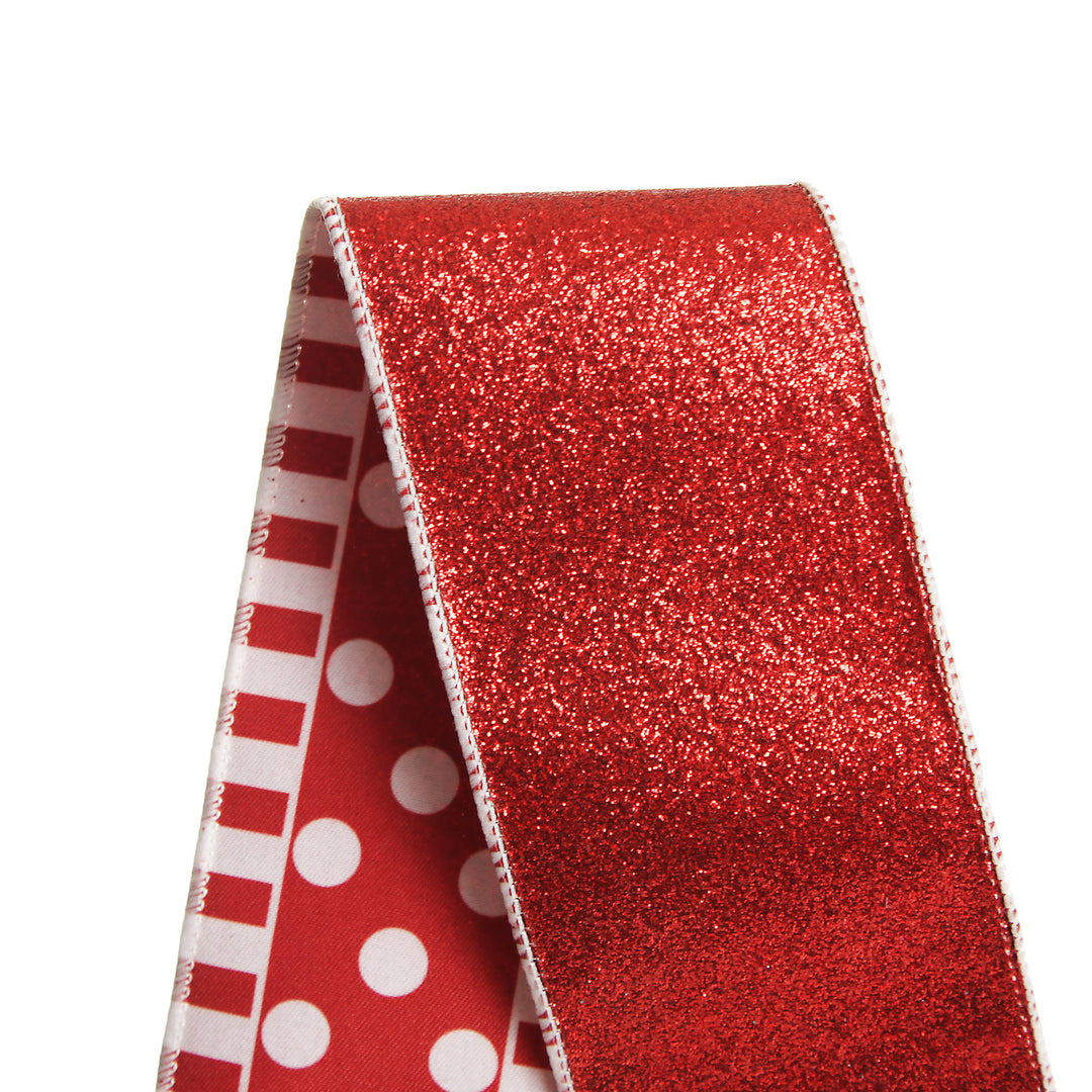 Red and White Dots and Stripe Candy Cane Christmas Ribbon - 6.5cm