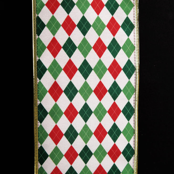 Reversible Red White Green Harlequin Pattern Wired Christmas Ribbon Garland