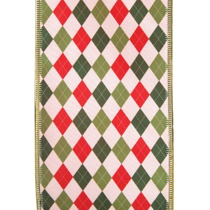 Reversible Red White Green Harlequin Pattern Wired Christmas Ribbon Garland