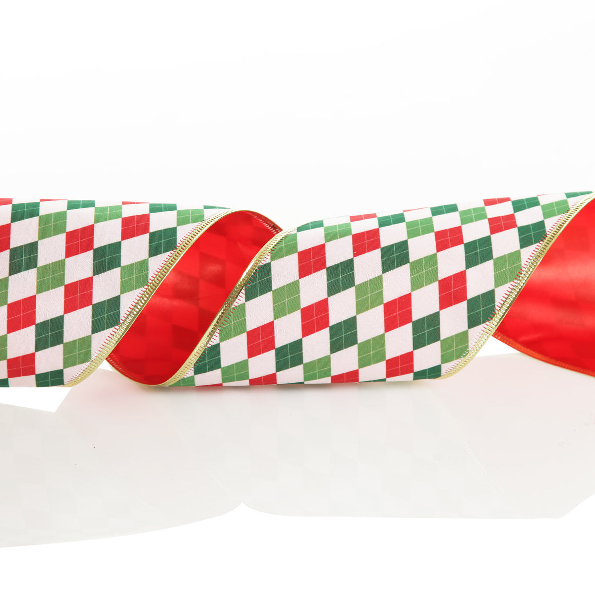 Reversible Red White Green Harlequin Pattern Wired Christmas Ribbon Garland