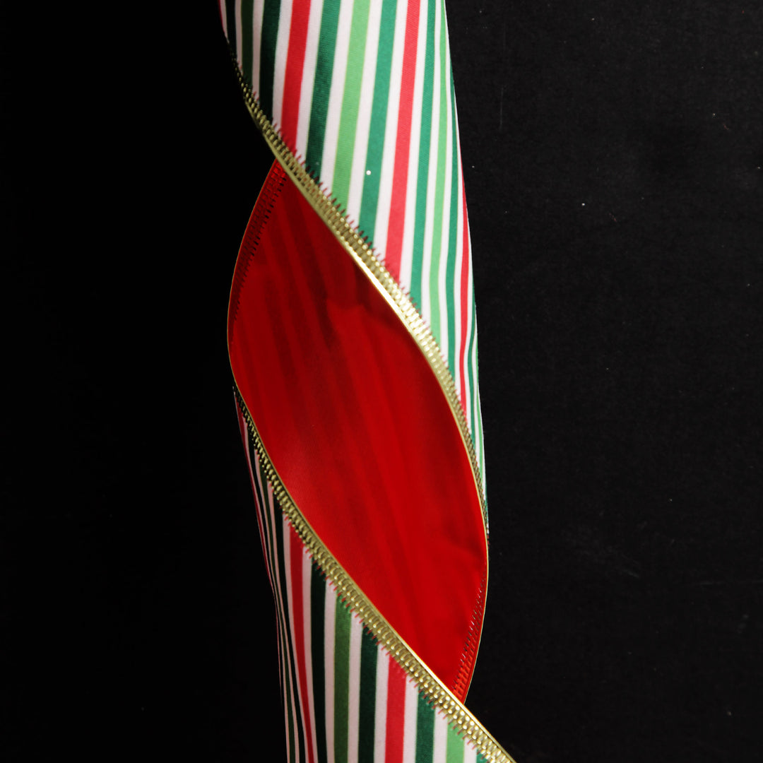 Reversible Red White Green Striped Wired Christmas Ribbon Garland