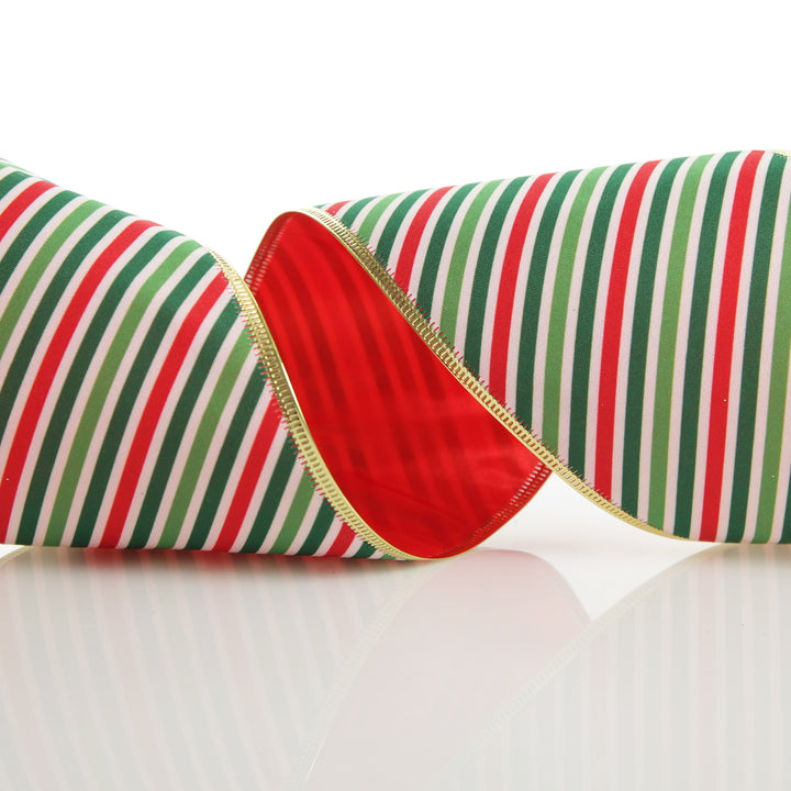 Reversible Red White Green Striped Wired Christmas Ribbon Garland