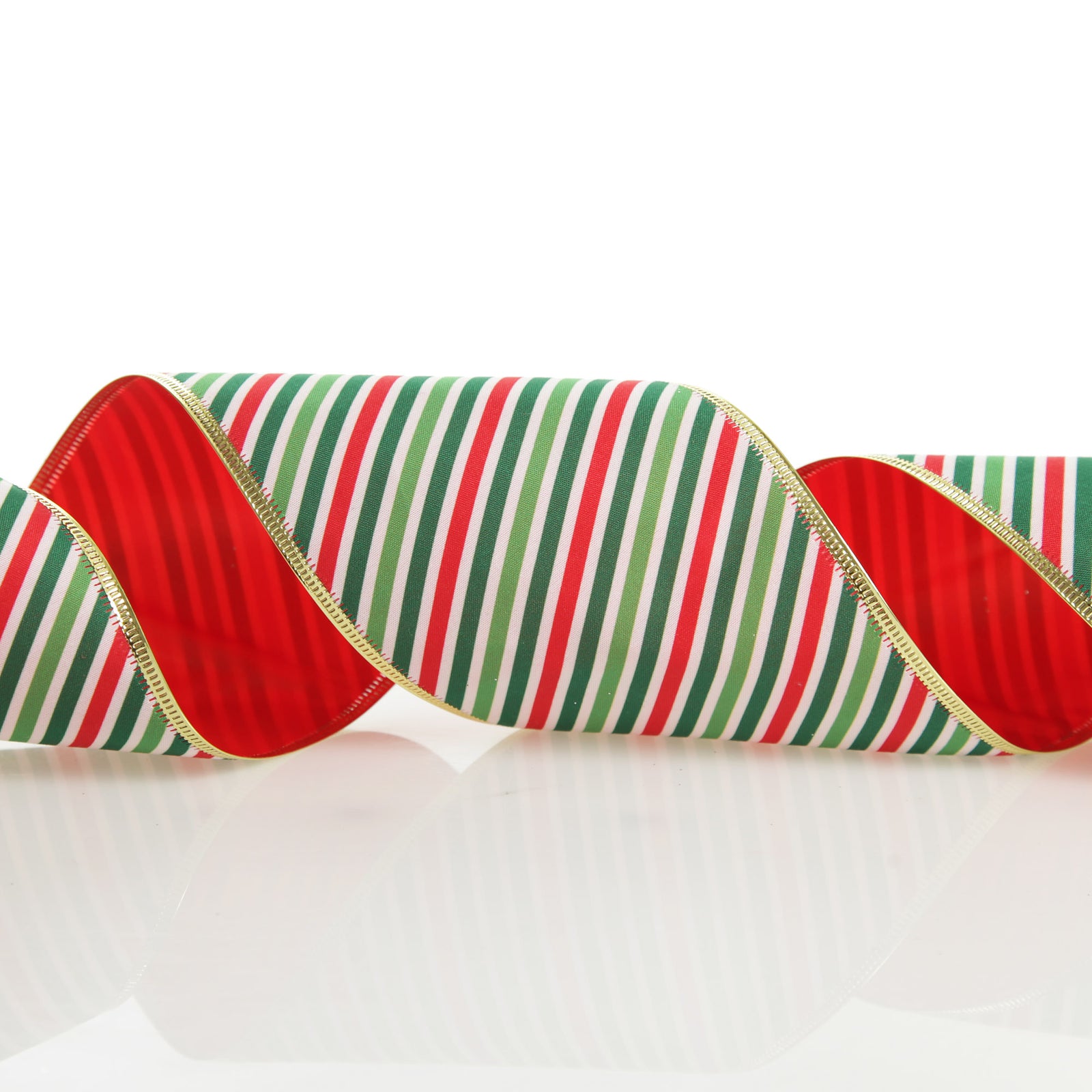 Reversible Red White Green Striped Wired Christmas Ribbon Garland