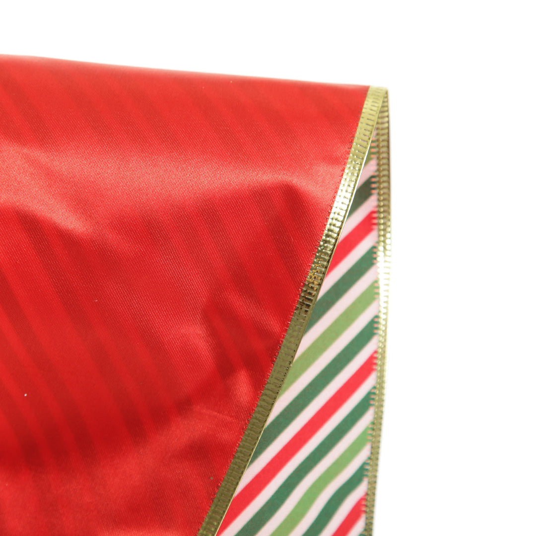 Reversible Red White Green Striped Wired Christmas Ribbon Garland