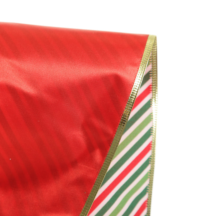 Reversible Red White Green Striped Wired Christmas Ribbon Garland