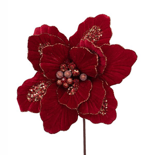 Red Wine Luxe Beaded Magnolia Clip - 30cm