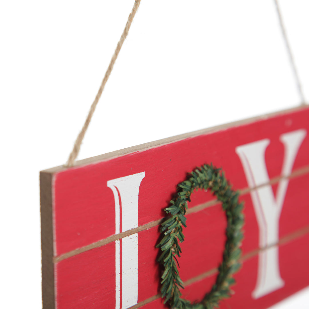 Red Wood Hanging Christmas Joy Plaque 