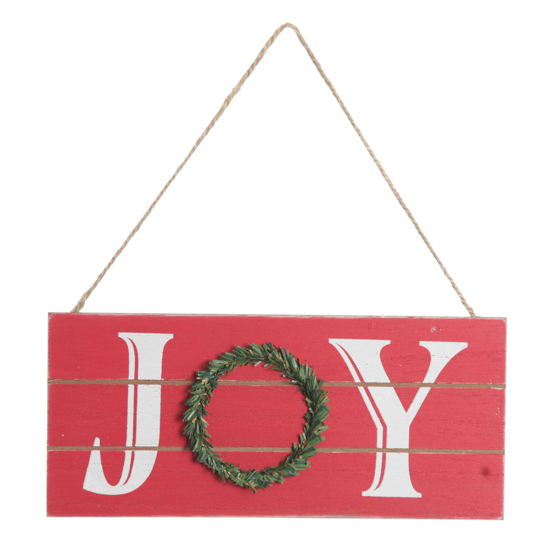 Red Wood Hanging Christmas Joy Plaque 