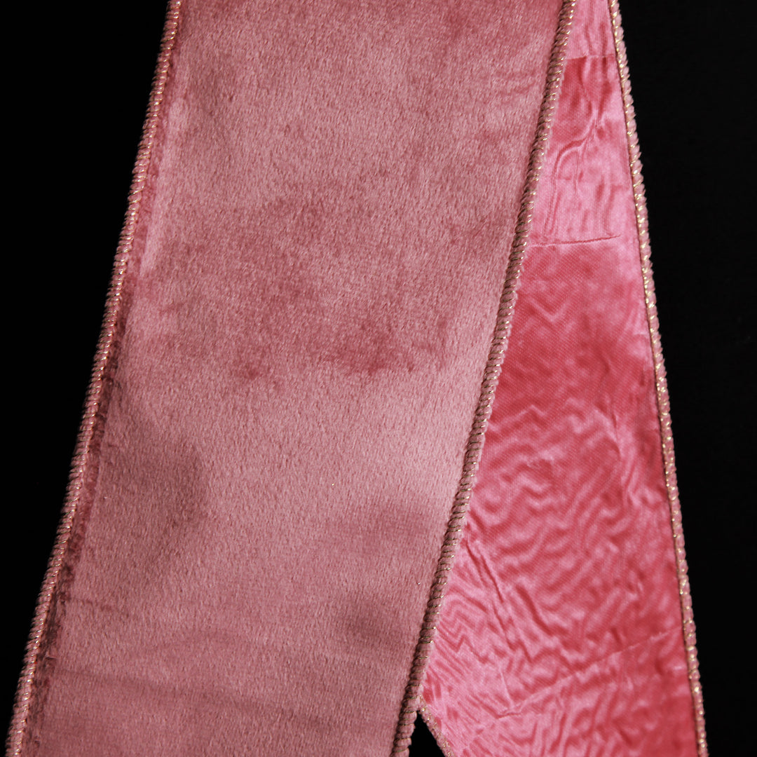 Reversible Pink Velour and Satin Wired Christmas Ribbon Garland