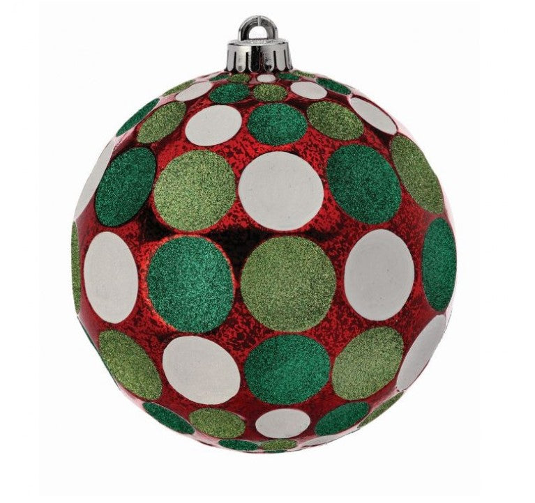  Green &amp; White Glitter Dot Bauble - Set of 2