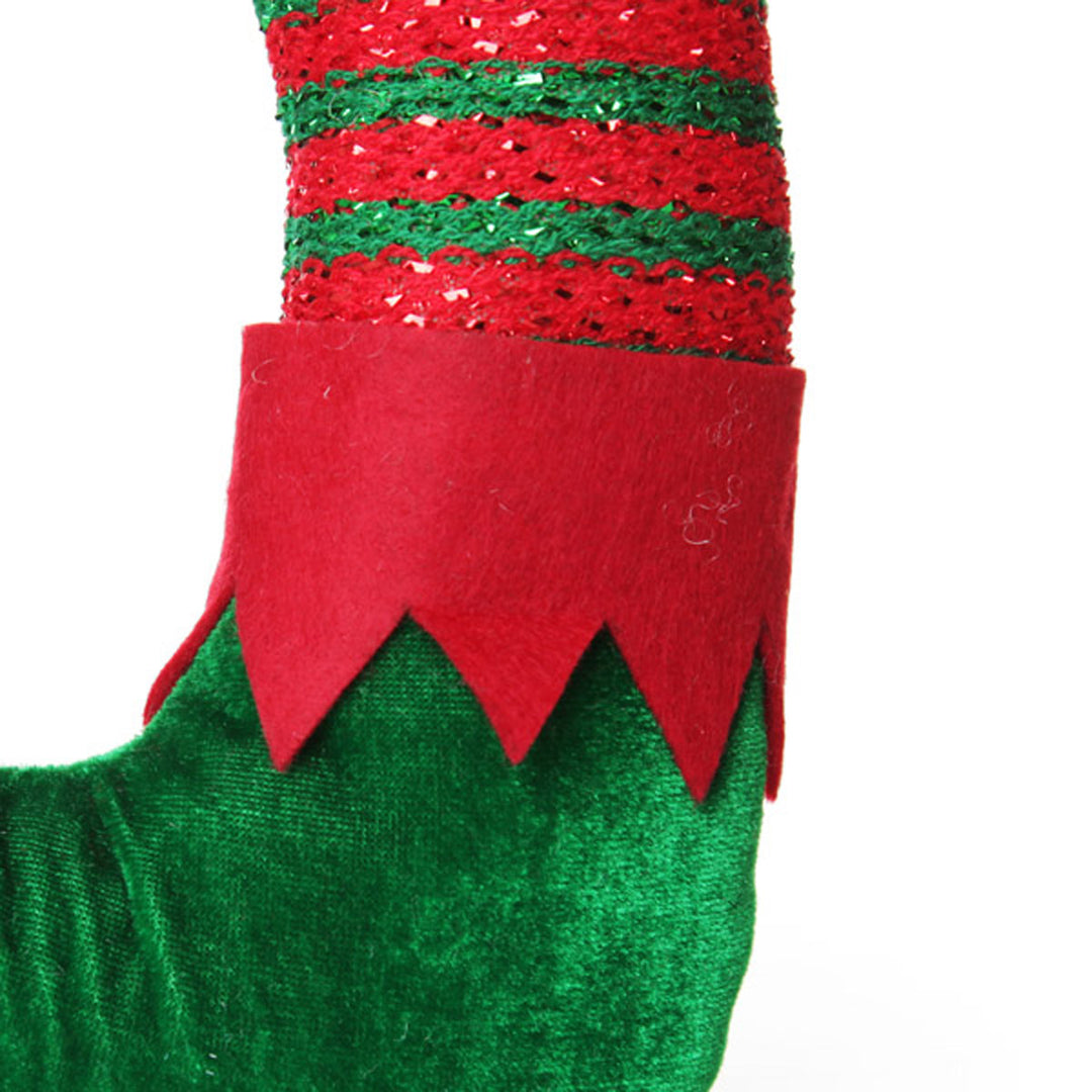 Pair of Red and Green Striped Christmas Elf Legs - Large Detail