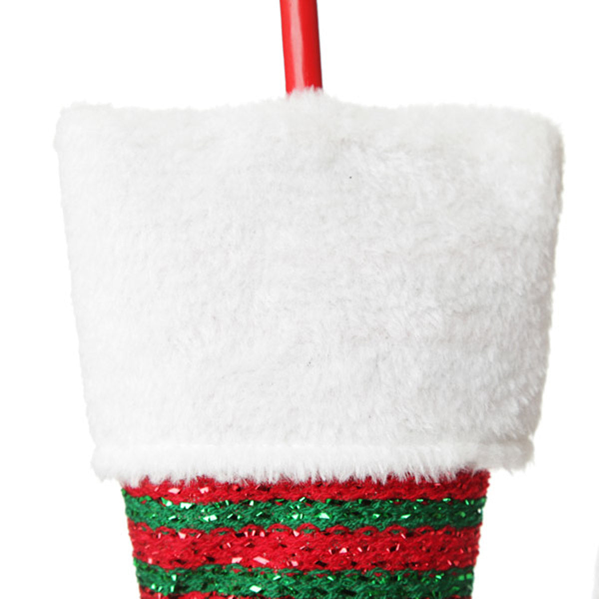 Pair of Red and Green Striped Christmas Elf Legs - Large - Close up