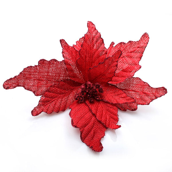 Red Burlap Flower Red Glitter Trim