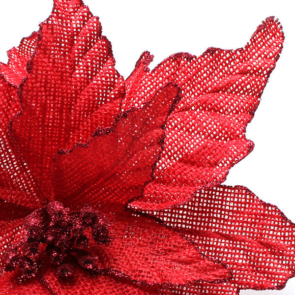 Red Burlap Flower Red Glitter Trim