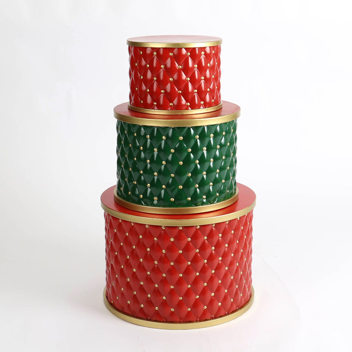 Small Red and Gold Metal Christmas Drum Stand - 29cm (D) set of 3