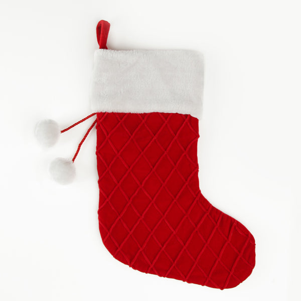 Red Velvet Quilted Christmas Stocking Front