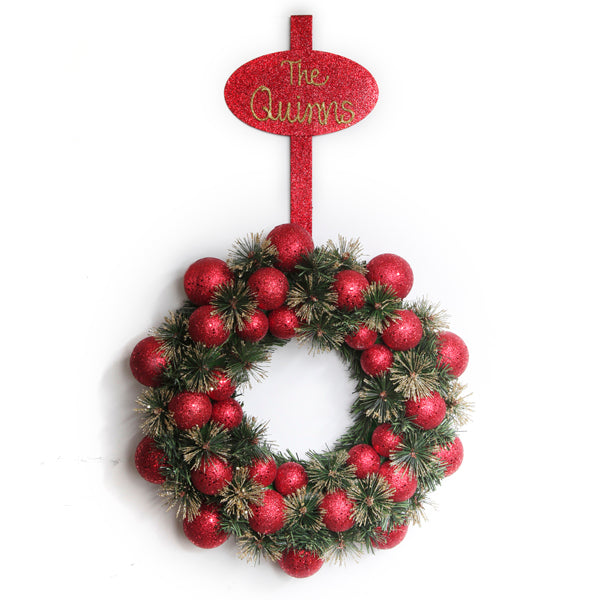 Red Glitter Personalised Wreath hanger
