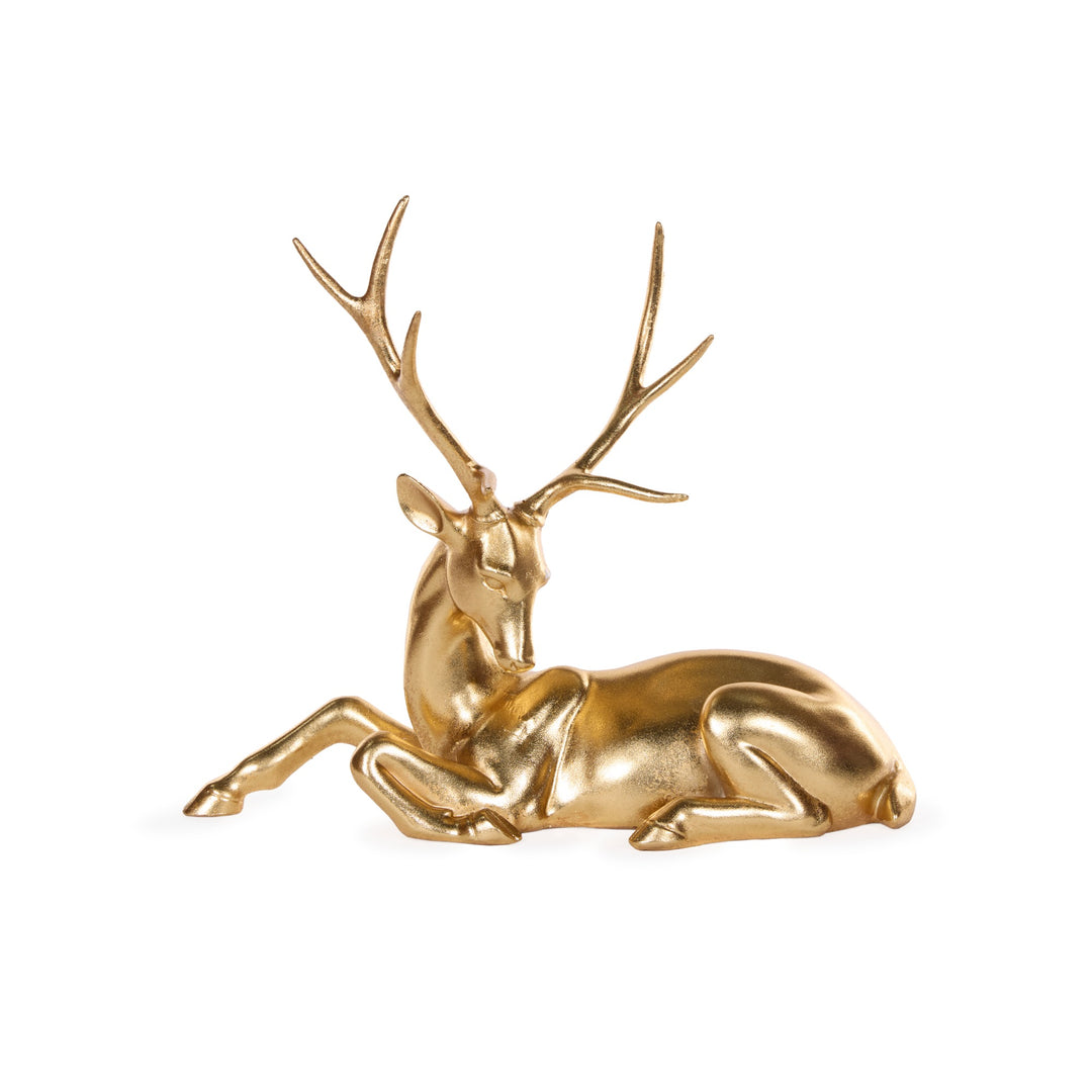 Regal Gold Sitting Reindeer Statue