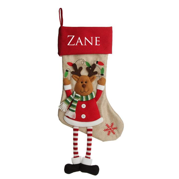Personalised Reindeer Christmas Stocking with Dangly Legs