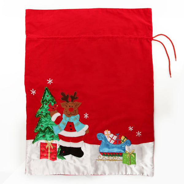 Deluxe Velvet Reindeer Santa Sack Flat