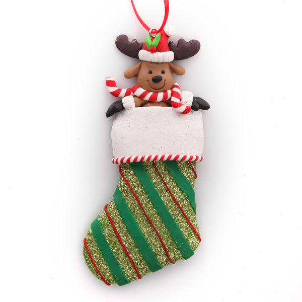 Reindeer in Glitter Stocking Hanging Decoration