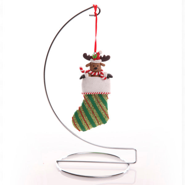 Reindeer in Glitter Stocking Hanging Decoration on Display Hanger