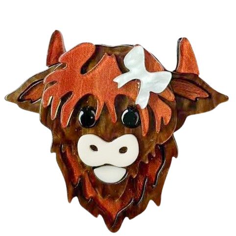 Resin Fashion Brooch - Highland Cow