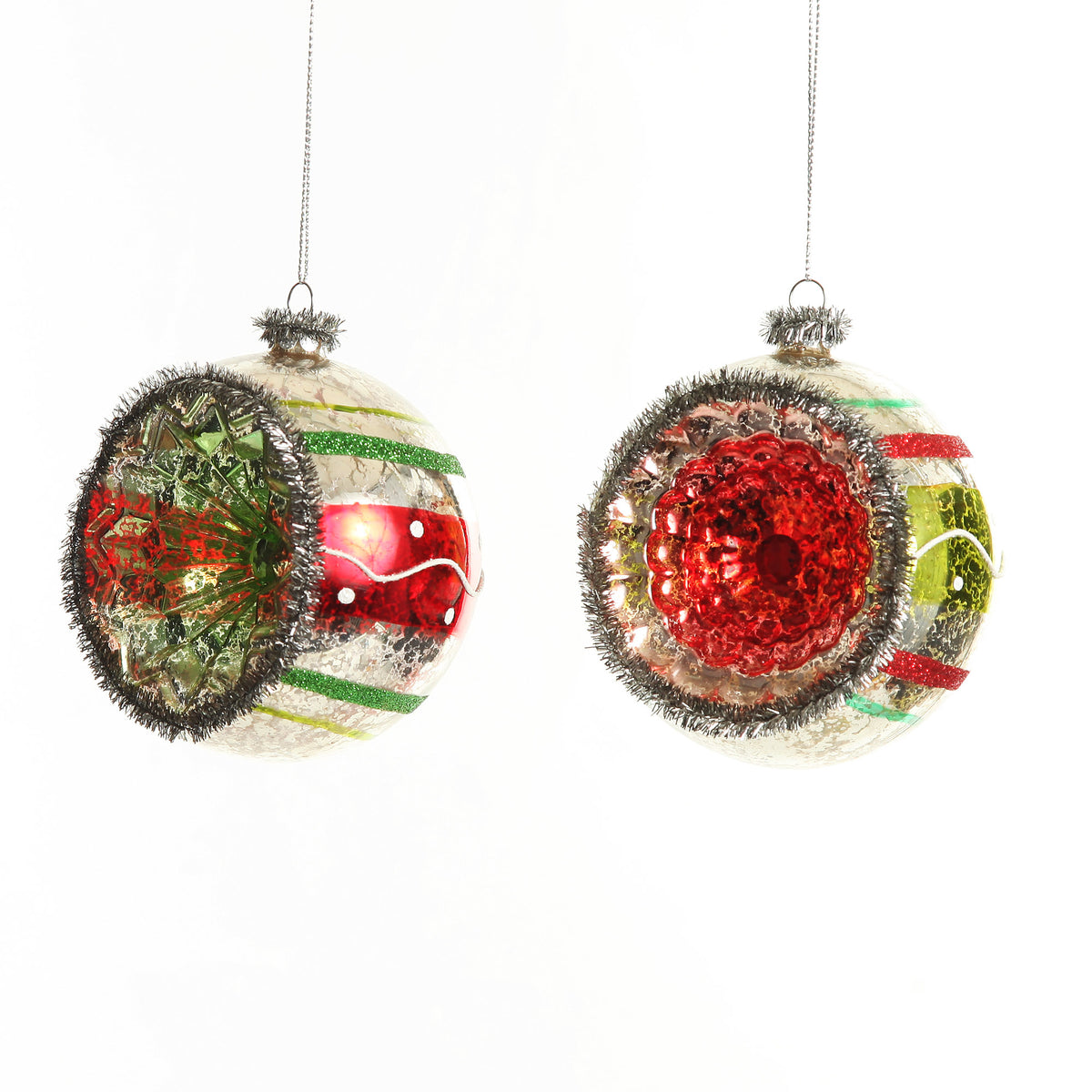 Retro Vintage Glass Christmas Bauble Green Stripe