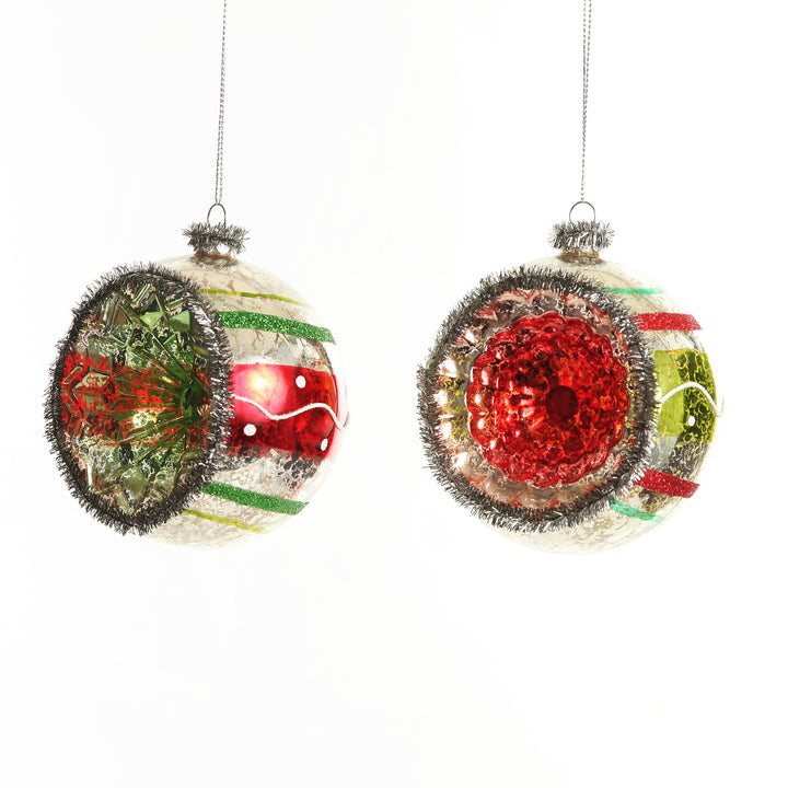 Retro Vintage Glass Christmas Bauble Green Stripe