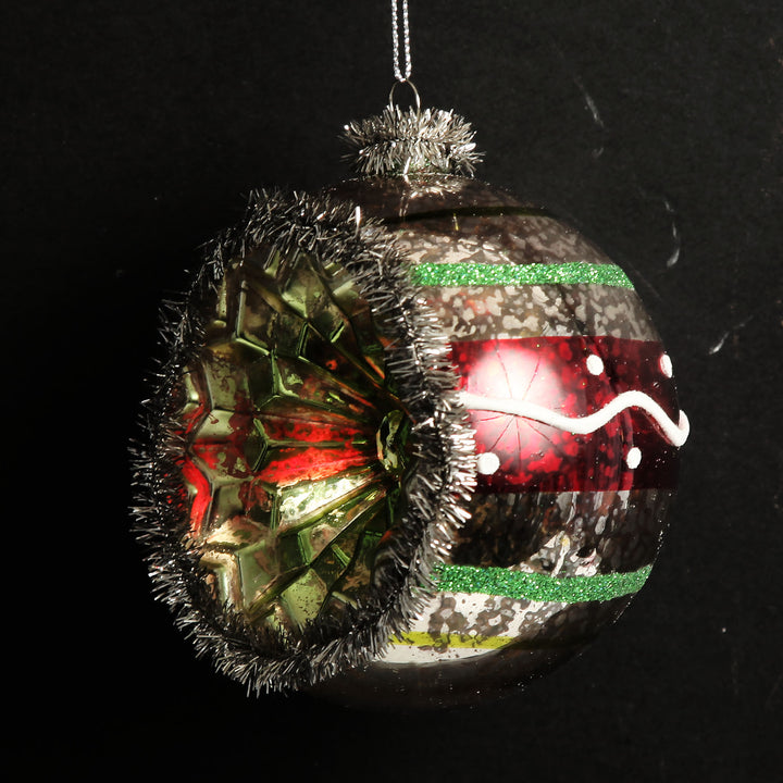 Retro Vintage Glass Christmas Bauble Red Stripe