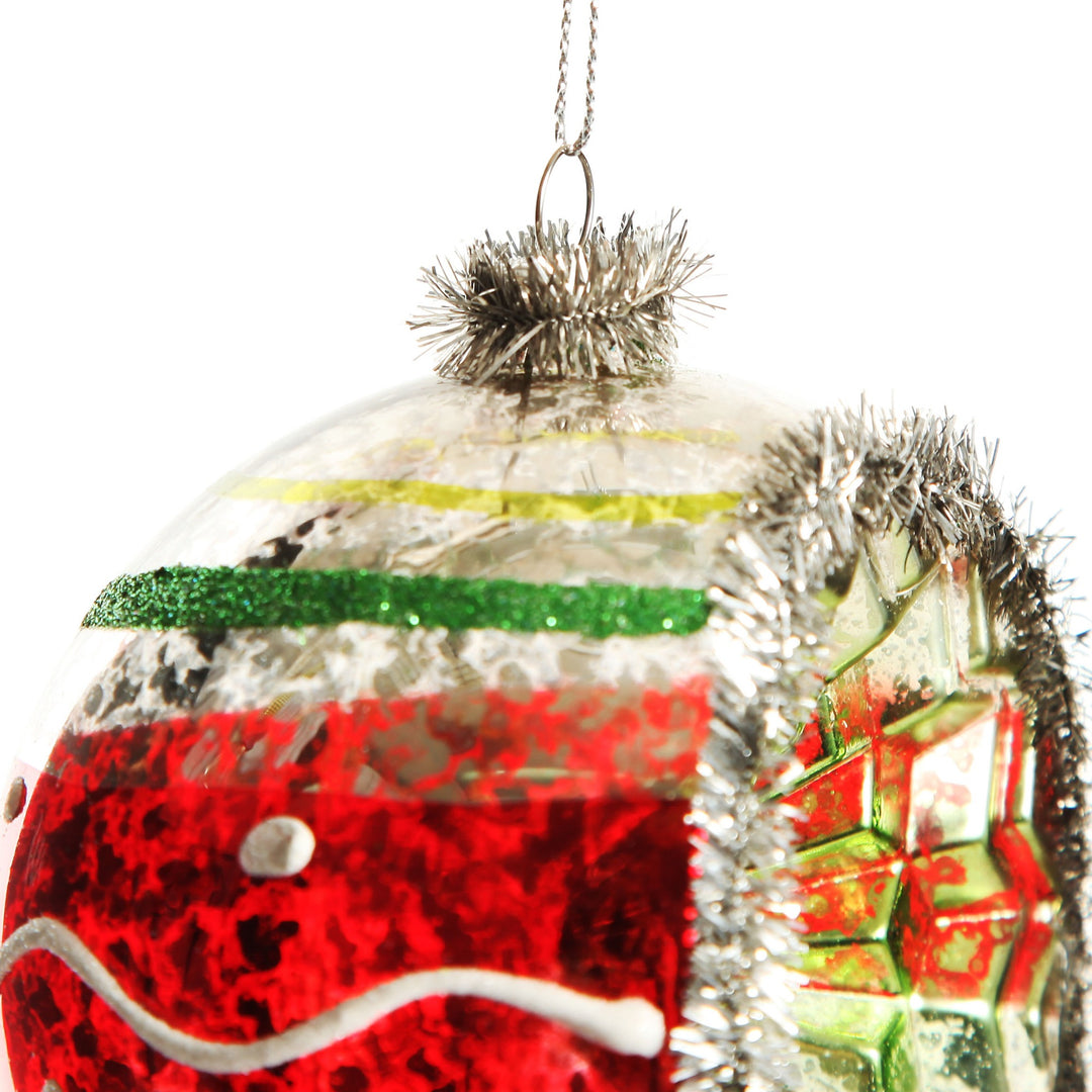 Retro Vintage Glass Christmas Bauble Red Stripe