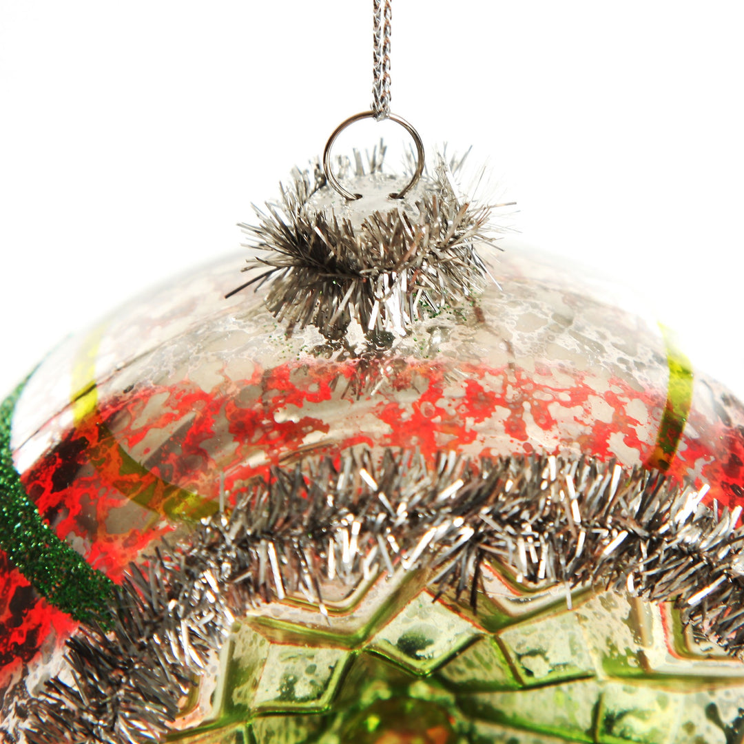 Retro Vintage Glass Christmas Bauble Red Stripe