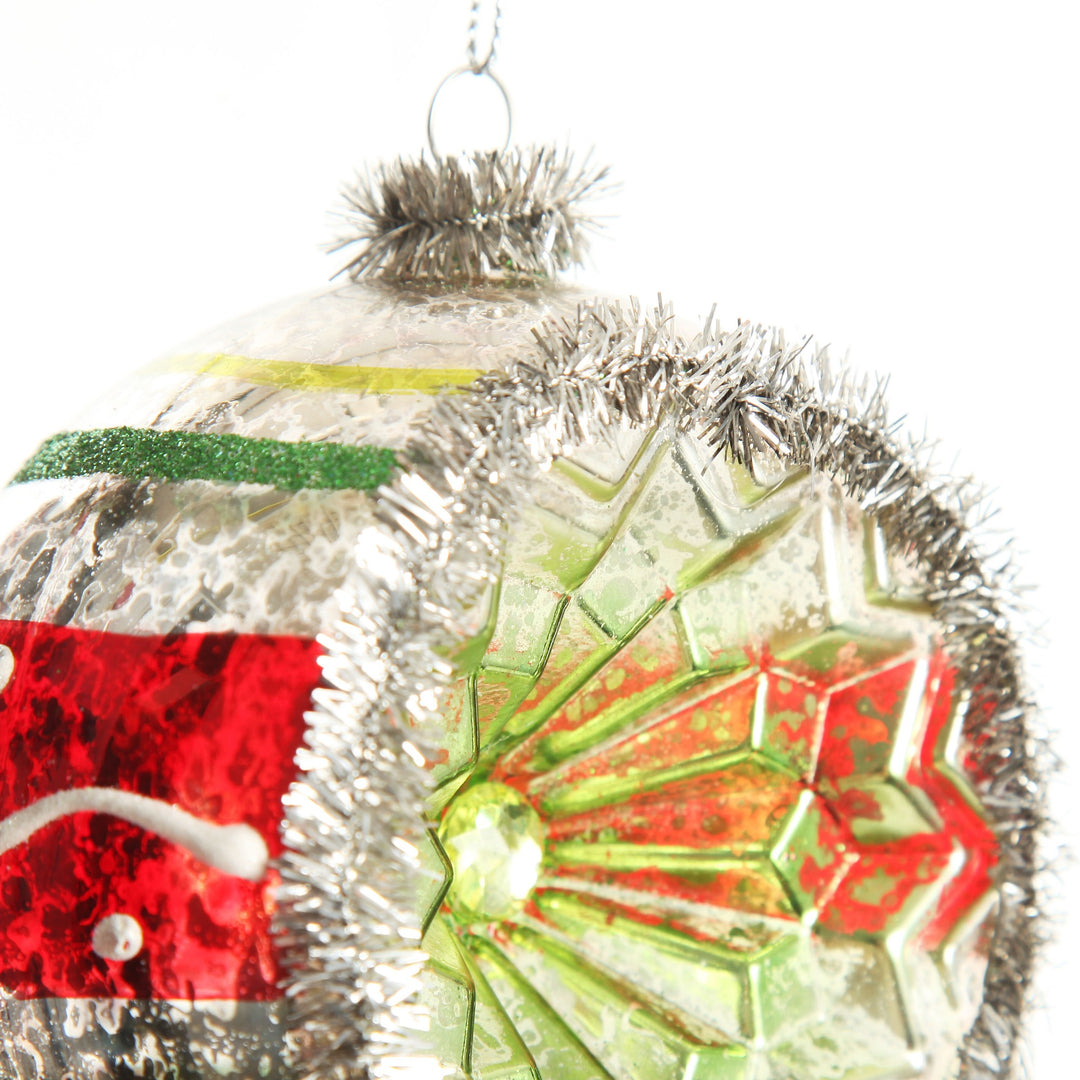 Retro Vintage Glass Christmas Bauble Red Stripe