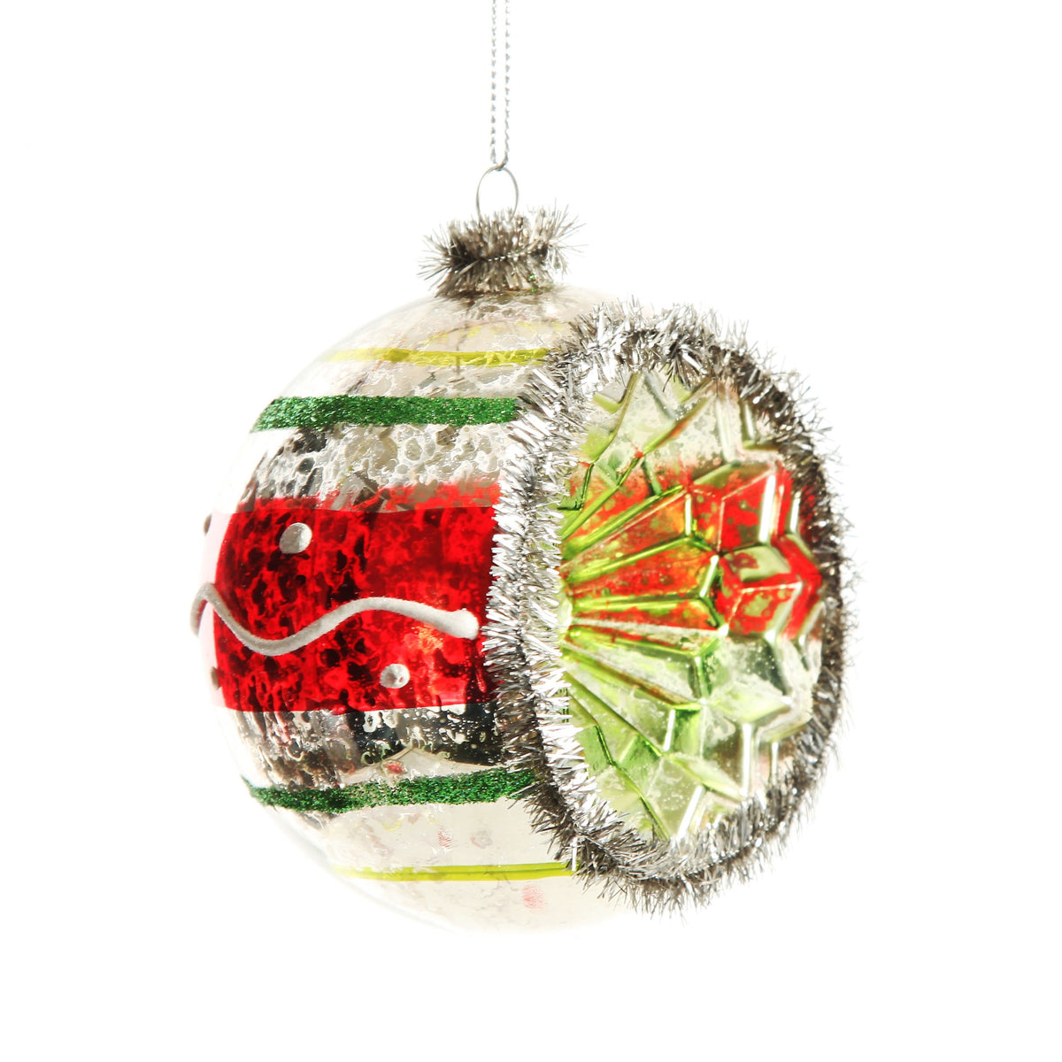 Retro Vintage Glass Christmas Bauble Red Stripe