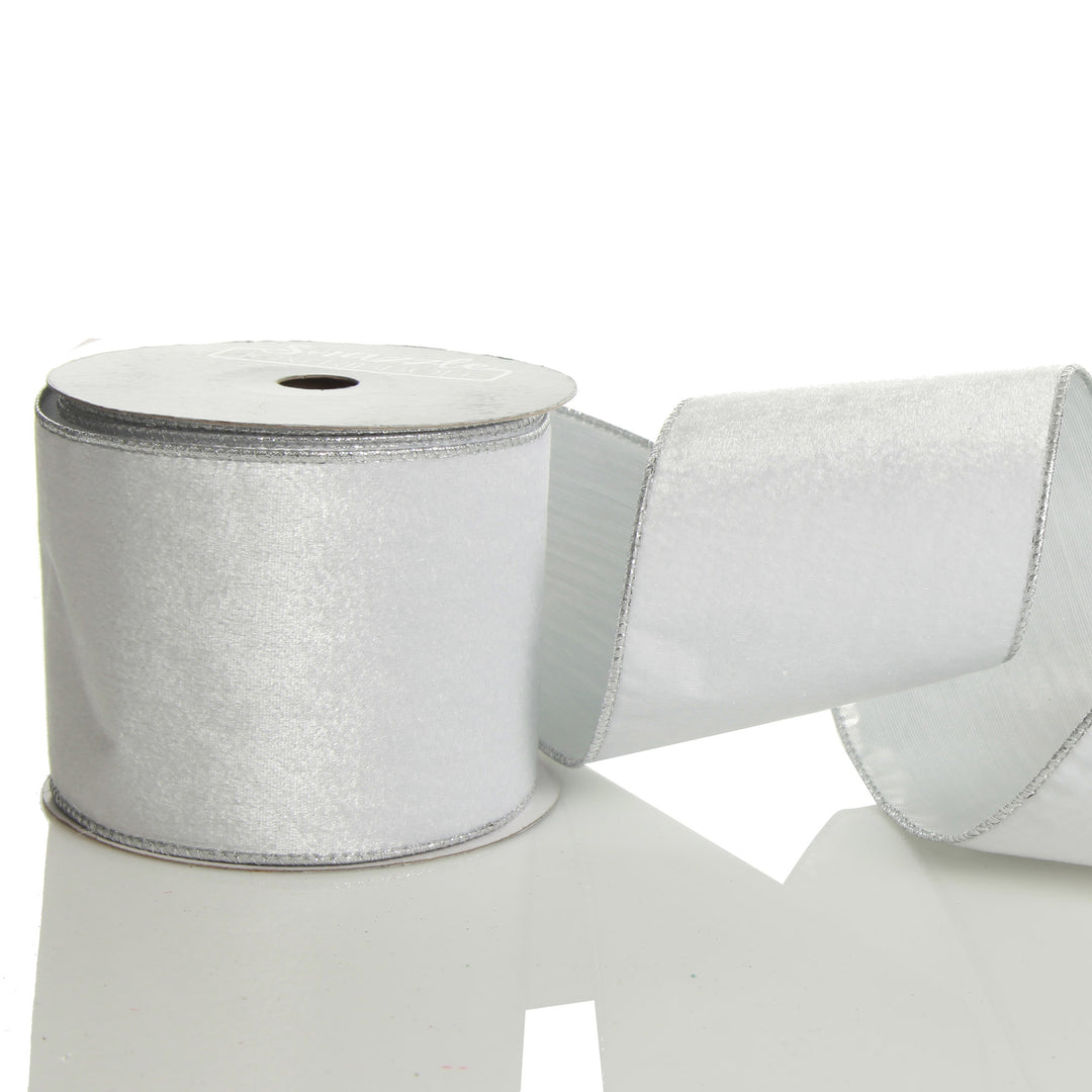 Reversible White Velour and Satin Wired Christmas Ribbon Garland