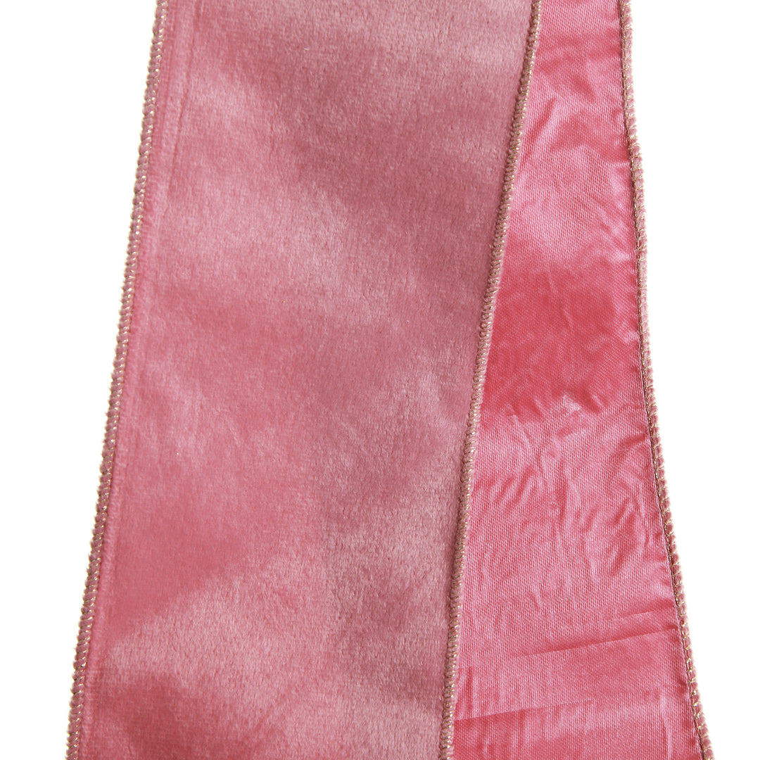 Reversible Pink Velour and Satin Wired Christmas Ribbon Garland
