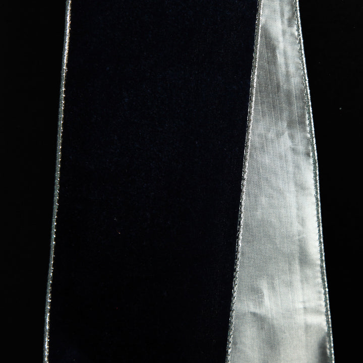 Reversible Navy Velour and Satin Wired Christmas Ribbon Garland