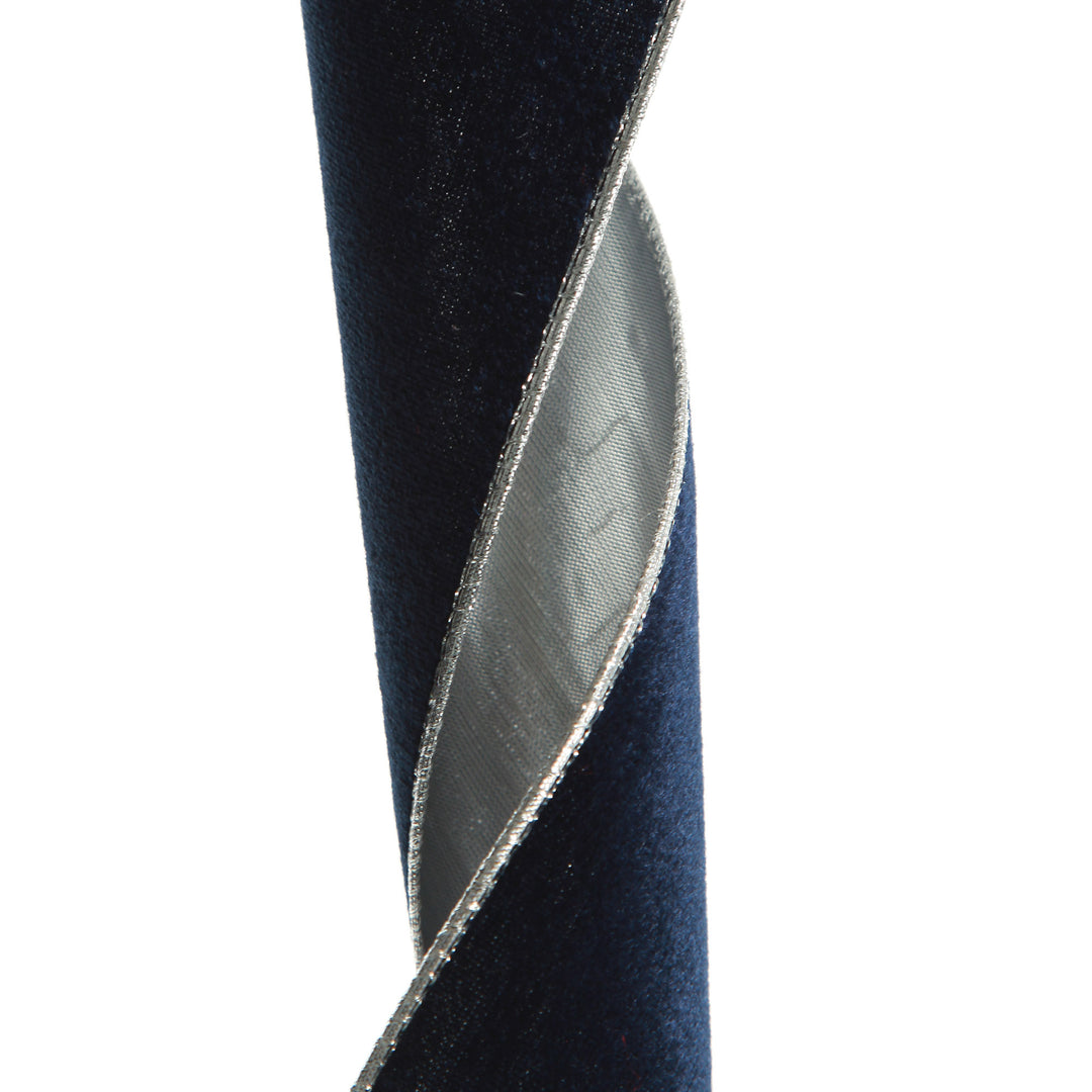 Reversible Navy Velour and Satin Wired Christmas Ribbon Garland