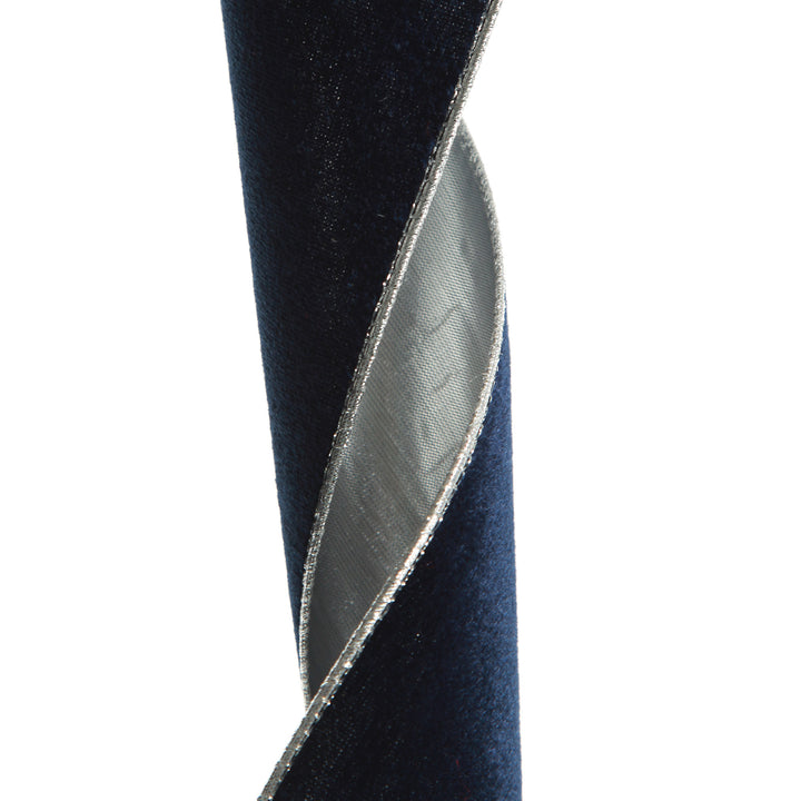 Reversible Navy Velour and Satin Wired Christmas Ribbon Garland