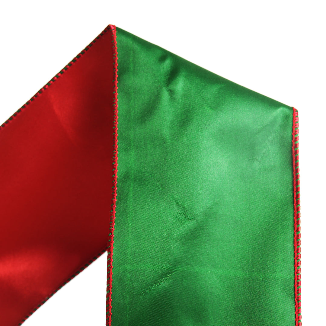 Reversible Green and Red Satin Wired Christmas Ribbon Garland 