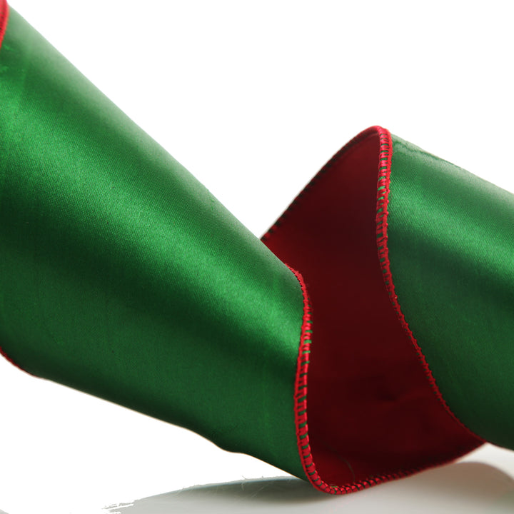 Reversible Green and Red Satin Wired Christmas Ribbon Garland 
