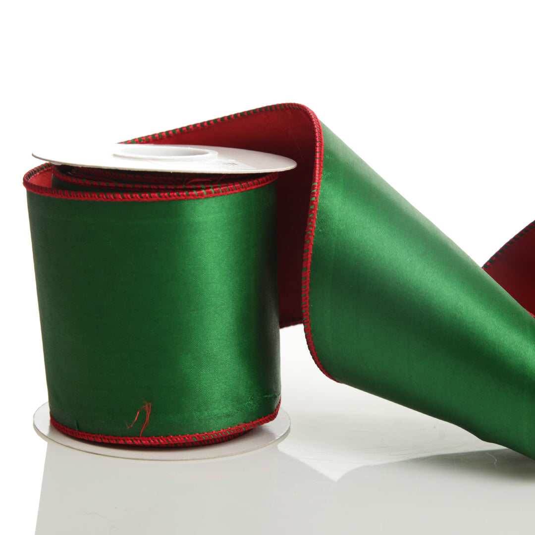 Reversible Green and Red Satin Wired Christmas Ribbon Garland 